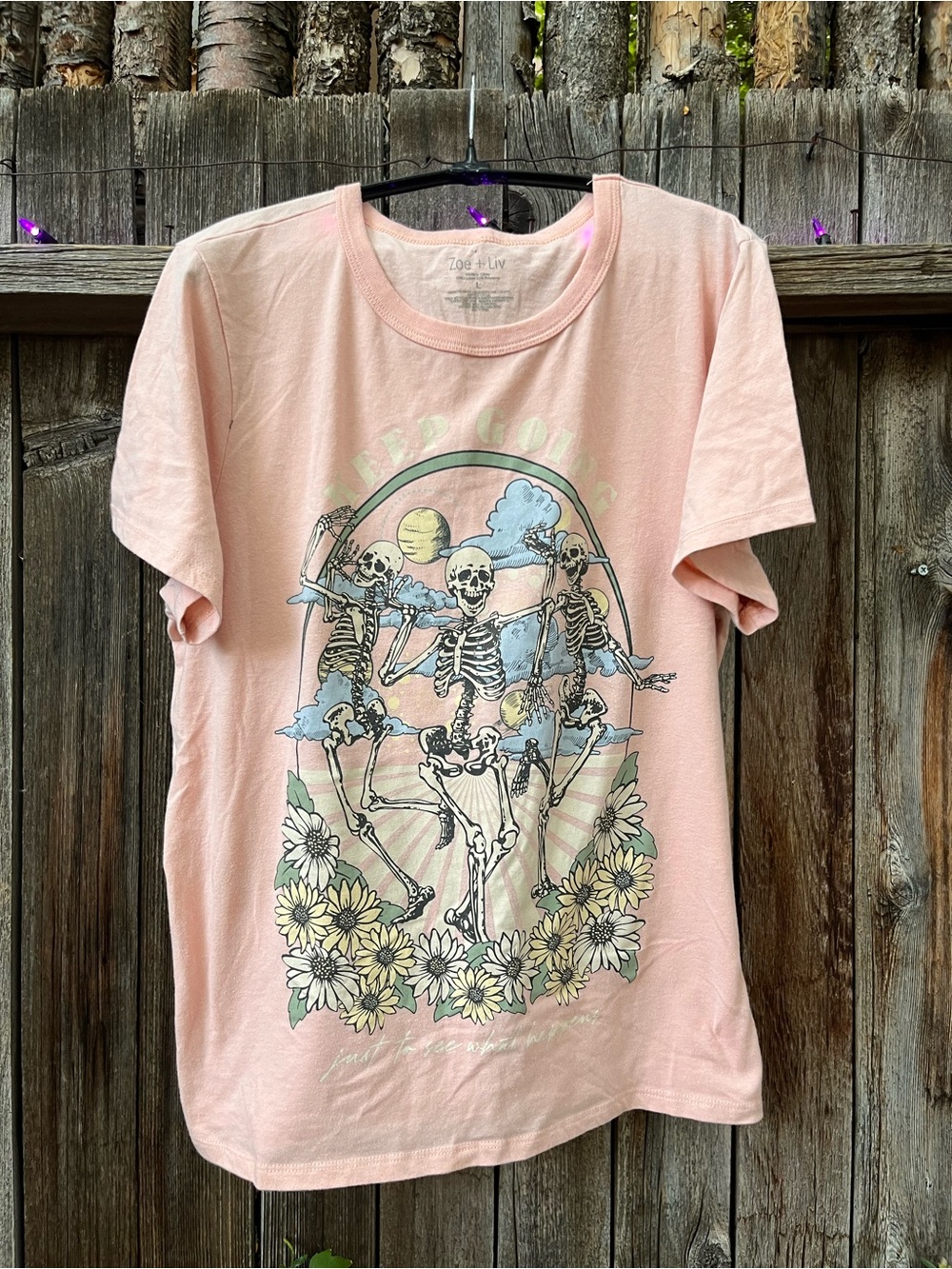 Whimsigoth Pink Graphic Tee with Dancing Skeletons